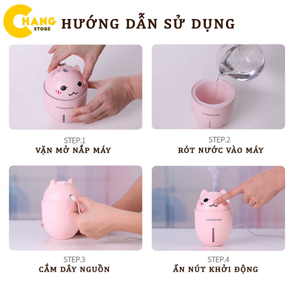 Máy Phun Sương Tạo Độ Ẩm 3 Tác Dụng Hình Mèo