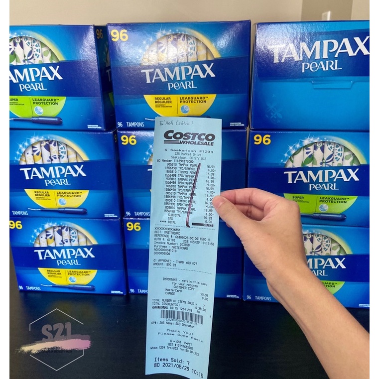 [Bill Costco Ở Ảnh] Băng Vệ Sinh Tampon Dạng Ống | Que Không Mùi Tampax Pearl Leakguard Protection Size Regular Và Super