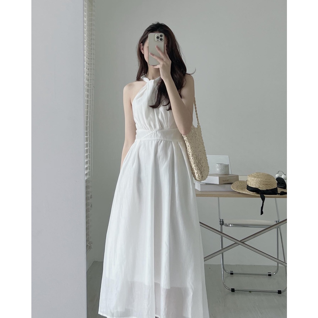 V68109 Váy tơ cổ yếm xoắn Audrey | BigBuy360 - bigbuy360.vn