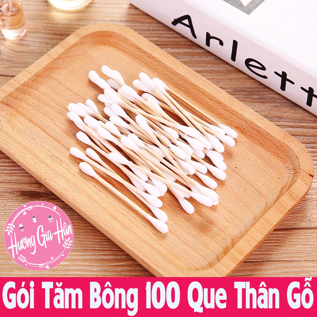 Tăm Bông Thân Gỗ Gói 100 Que