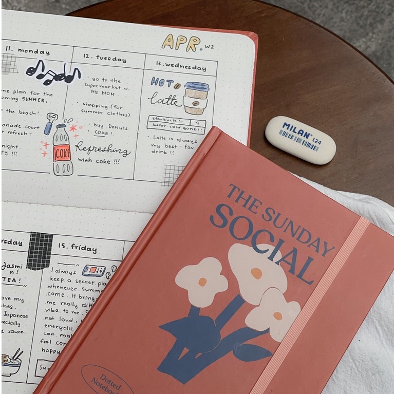Sổ tay A5 CRABIT chấm dot 130gsm thích hợp vẽ màu nước, bullet journal - HOA ĐỎ Sunday Social