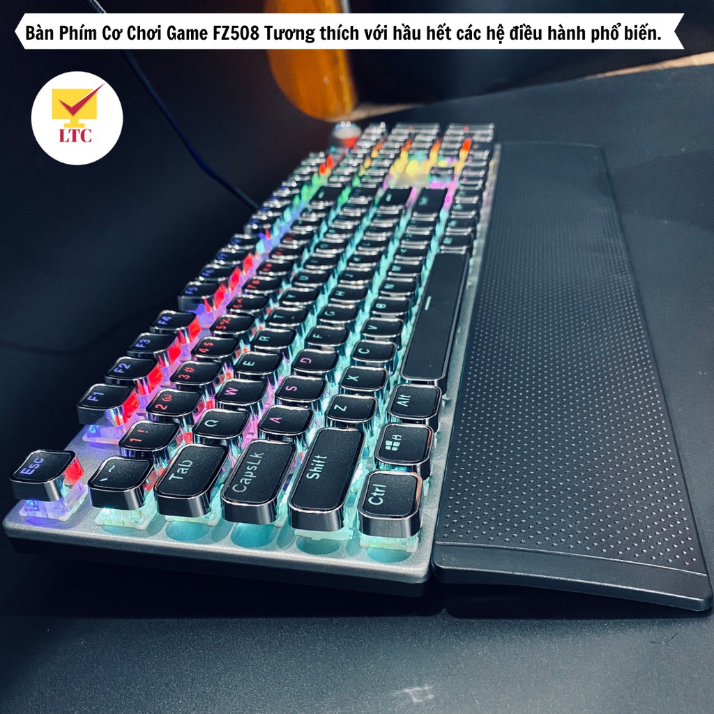 Bàn phím cơ gaming FZ508 FULL LED RGB với hơn 20 chế độ led, keyboard blue switch tặng kèm kê tay cho máy tính laptop pc