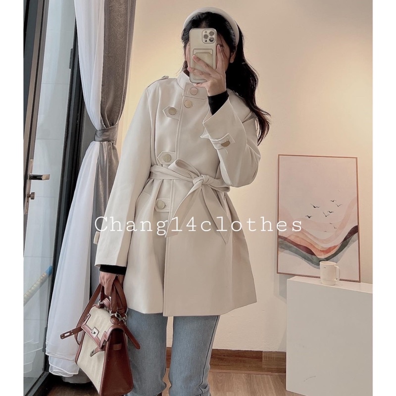 Áo khoác mangto khuy đồng cổ cao QC