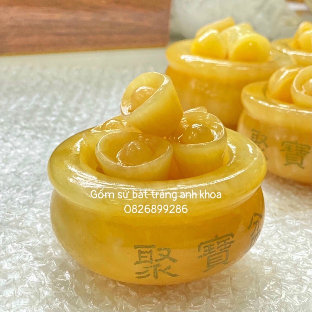 ( Sẵn Hàng) Bát vàng Bát Tụ Bảo Đá Ngọc Hoàng Long Chiêu Tài kích thước 10cm