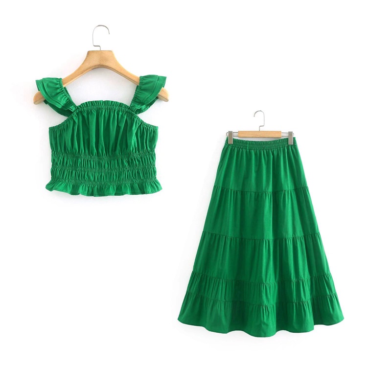 Set Áo Hai Dây Phối Bèo Nhún + Chân Váy Dài Lưng Thun Thời Trang Mùa Hè Zara