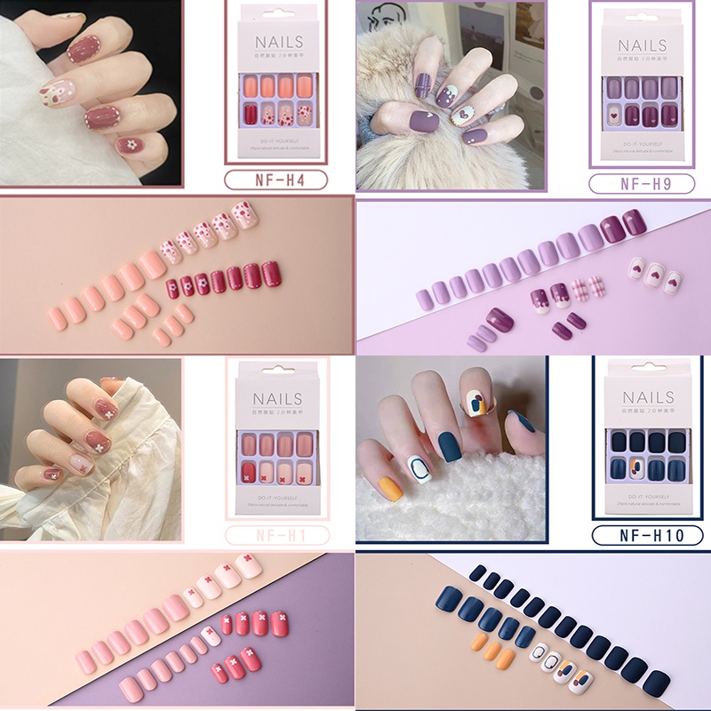 [Hàng mới về] Set 24 móng tay giả phong cách Hàn Quốc xinh xắn thời trang cho nữ