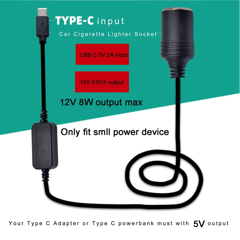 Dây Cáp Sạc Chuyển Đổi USB C 5V Type C Male Sang 12V 8W Cho Xe Hơi