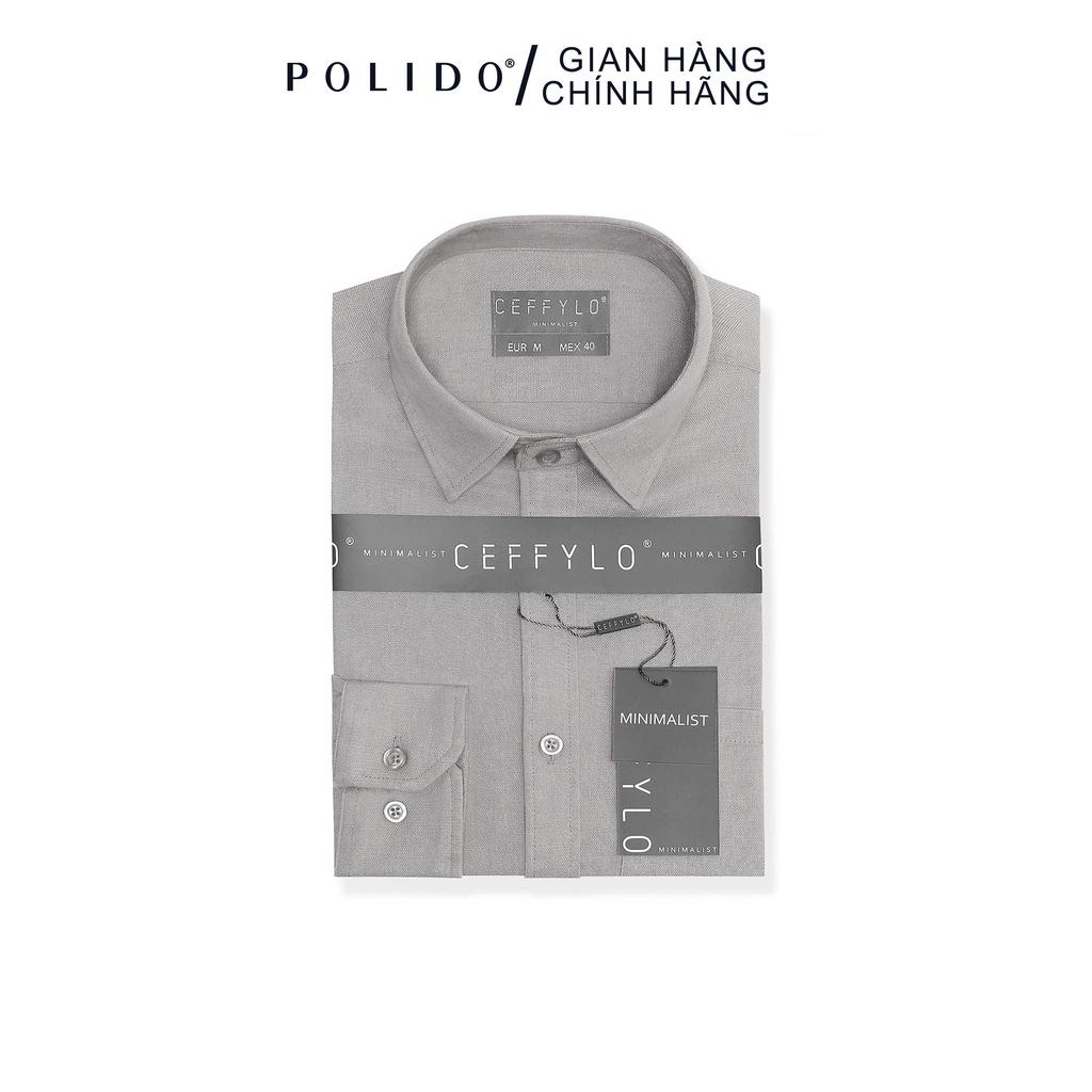 Áo Sơ Mi Dài Tay Đũi CEFFYLO Màu Ghi 100% Cotton Thô, Thấm Hút Tốt, Form Slimfit Thanh Lịch | BigBuy360 - bigbuy360.vn