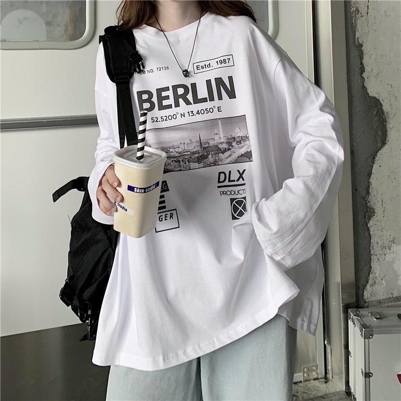 Áo phông nam nữ dài tay 3158 BERLIN , chất chân cua cotton khô đẹp form thụng unisex , hình in 5D siêu sắc nét