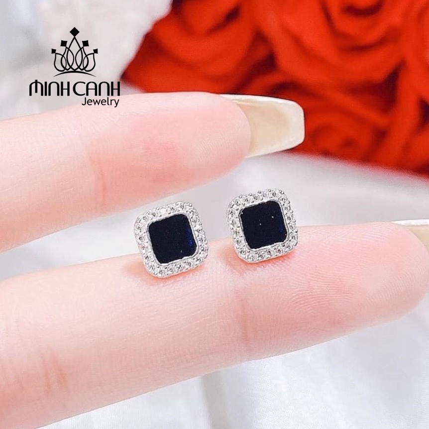 Bông Tai Vuông Đen Viền Đá Minh Canh Jewelry