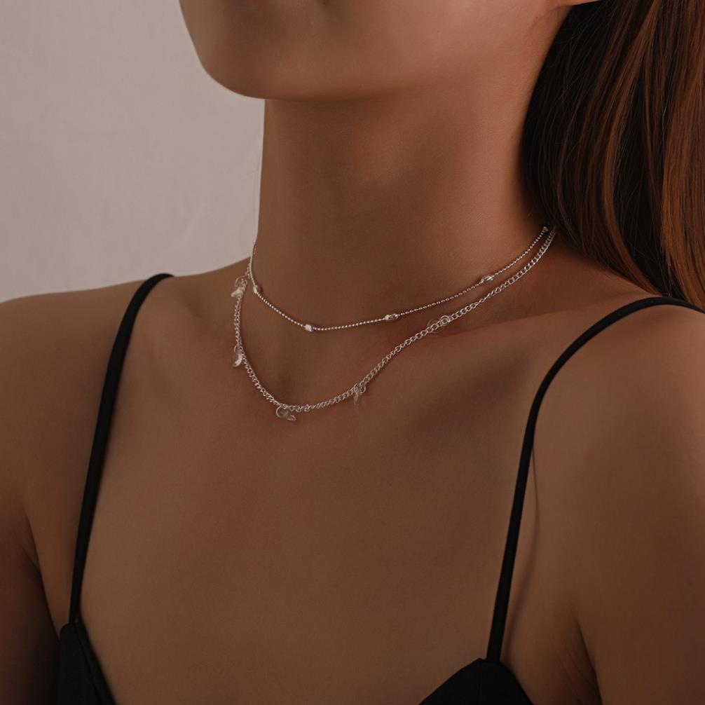 (030) Vòng Cổ, Dây Chuyền Hai Lớp Chuỗi Hạt Tròn Thanh Lịch