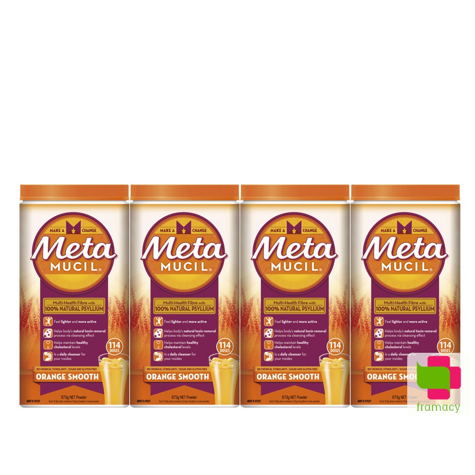 Bột vị cam MetaMucil Fibre, Úc (673g) bổ sung chất xơ cho người lớn và trẻ nhỏ