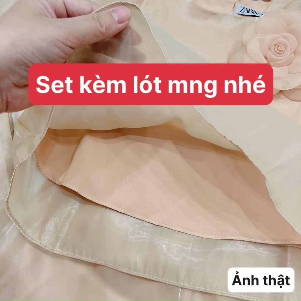Đồ bộ bé gái bộ voan tơ kính hồng cho bé tặng kèm hoa cài ngực