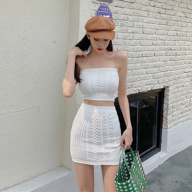 Set áo ống chân váy len ôm body