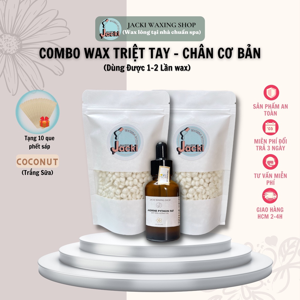 COMBO WAX TAY - CHÂN TIẾT KIỆM JWS (200GR SÁP + 30ML MỠ TRĂN) TẶNG 10 QUE PHẾT SÁP