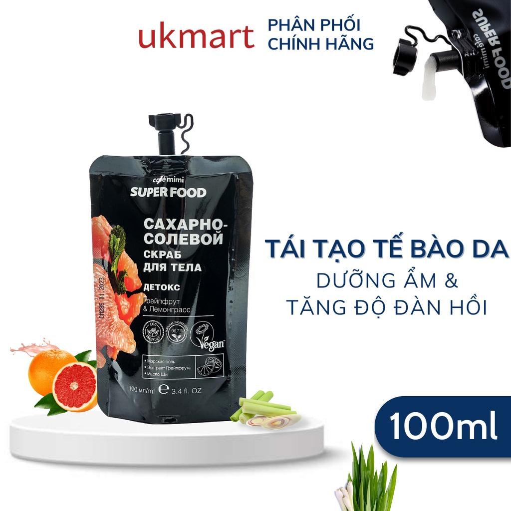 Muối Tẩy Tế Bào Chết Sáng Mịn Toàn Thân CAFÉ MIMI Super Food Salt &amp; Sugar Body Scrub Detox 100ml