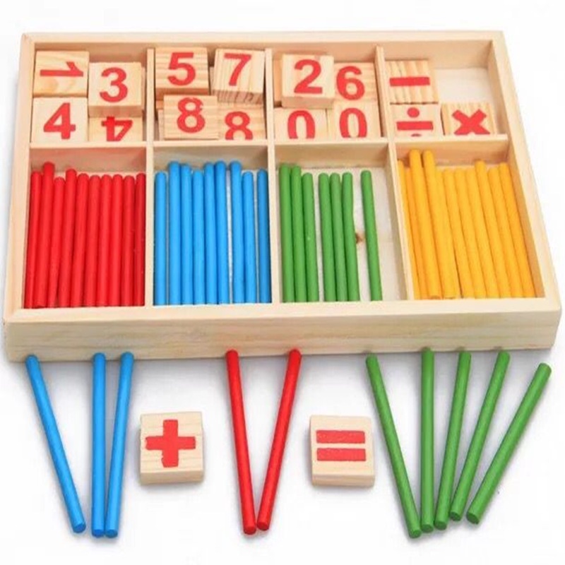 Hộp que tính học toán bằng gỗ - bảng tính que học toán cho bé học phép tính, học phép toán