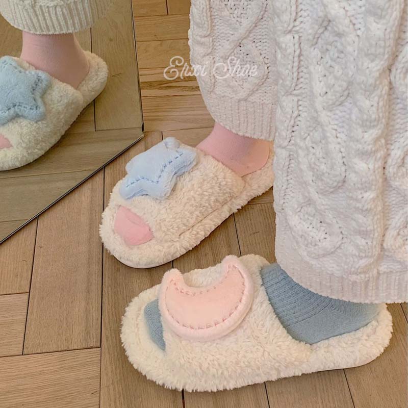 Oeteo Dép Đi Trong Nhà Đế Phẳng Họa Tiết Ngôi Sao Nhỏ Ba Chiều Cho Nữ