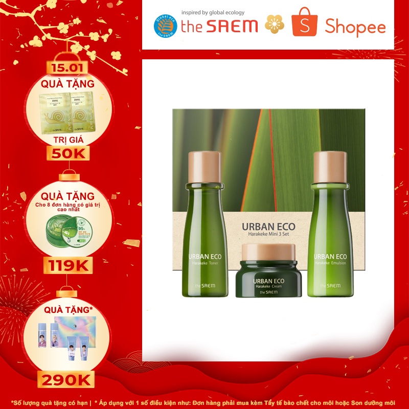 Bộ Chăm Sóc Da Ngăn Ngừa Lão Hoá Giữ Ẩm Da the SAEM Urban Eco Harakeke Root Mini 3 Set 31ml / 8ml / 8ml - M3