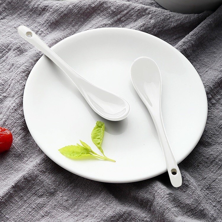 Thìa Sứ Trắng Cán Dài Cao Cấp