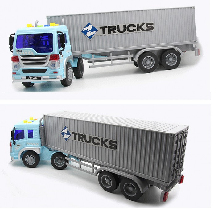 Mô hình xe đầu kéo container bằng nhựa xe có đèn và âm thanh xe mô hình tỉ lệ 1:16 đồ chơi trẻ em