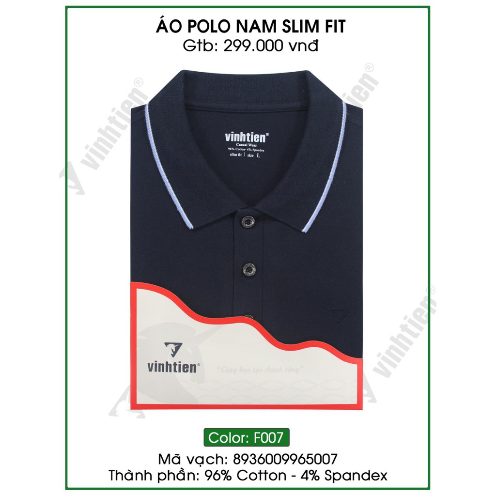 Áo Thun Polo Viền Cổ Slimfit Vĩnh Tiến 299 - F007 - Xanh Đen