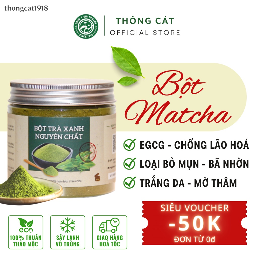 Bột Trà Xanh hữu cơ nguyên chất 100% Organicp , thức uống và làm bánh ngon - Đông y Thông Cát