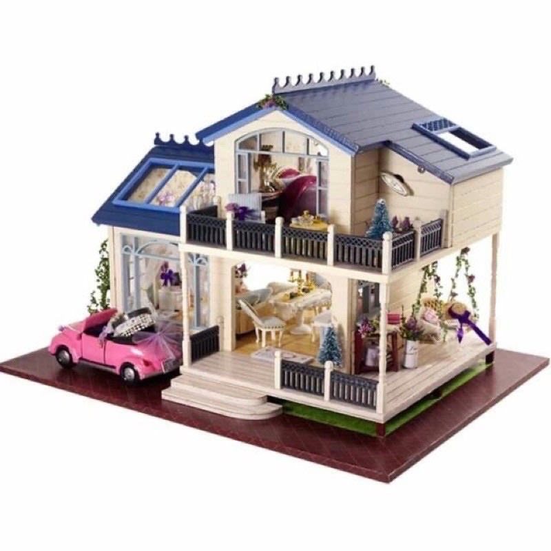 (Tặng keo sữa,đèn)Mô hình nhà búp bê bé tự lắp ráp đô chơi bằng gỗ Diy doll house 1032