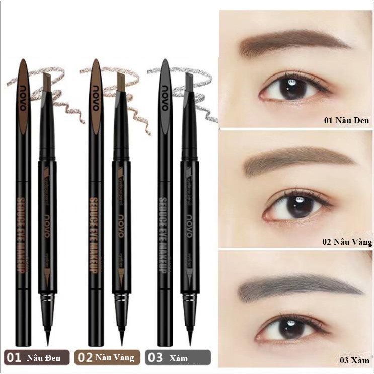 Chì Kẻ Mày Ngang 2 Đầu + kẻ mắt nước 2 in 1 Novo Makeup Seduce  Chì kẻ mày 2in1 NoVo Makeup Seduce