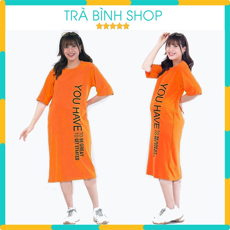 Đầm Suông Cổ Tròn Tay Lỡ Váy Cotton Dáng Dài In Họa Tiết You Have Hàng VNXK