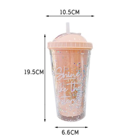 Bình Nước Kim Tuyến Dung Tích 550Ml Kèm Ống Hút Tiện Lợi Khi Đi Du Lịch