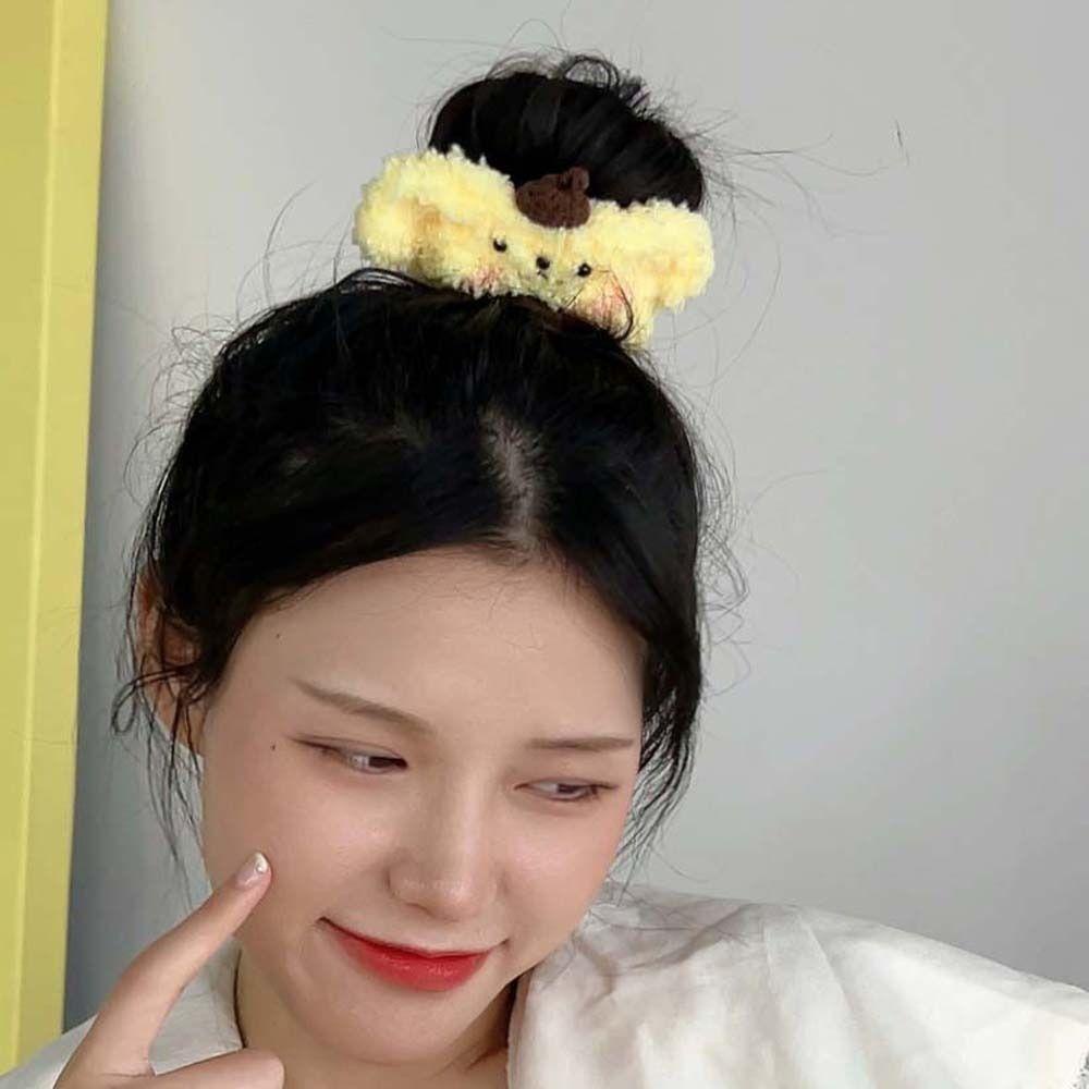 Dây Cột Tóc Cao Su Co Giãn Bọc Vải Lông Hình Thỏ / Gấu Hoạt Hình Dễ Thương