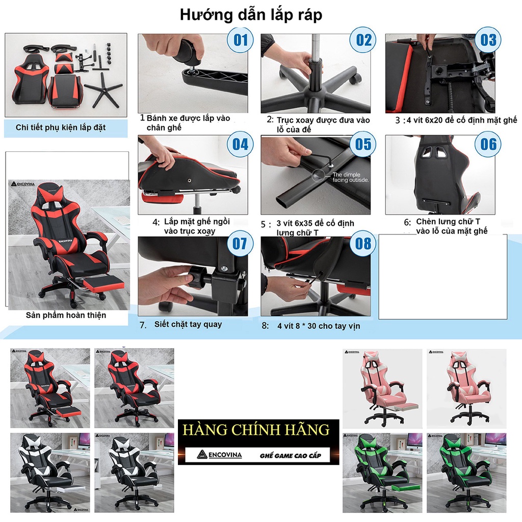 Ghế Gaming - Ghế Chơi Game Dày Dặn, Nâng hạ, ngả lưng - Gác Chân + Gối Massage Ngả Lưng Thoải Mái - Chính Hãng BH 1 Năm