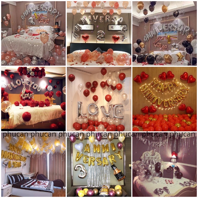 [Ảnh thật] Set trang trí anniversary, kỷ niệm cặp tình nhân lãng mạn TẶNG KÈM bơm bóng, keo dán tùy combo