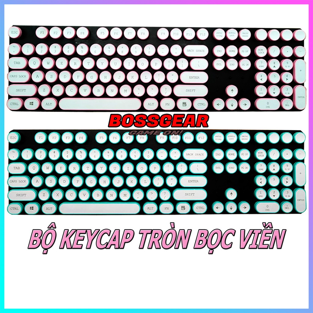 Bộ Keycap Tròn Trắng Bọc Viền Màu Hồng - Xanh Siêu Đẹp dành cho bàn phím cơ ( ABS không xuyên LED )