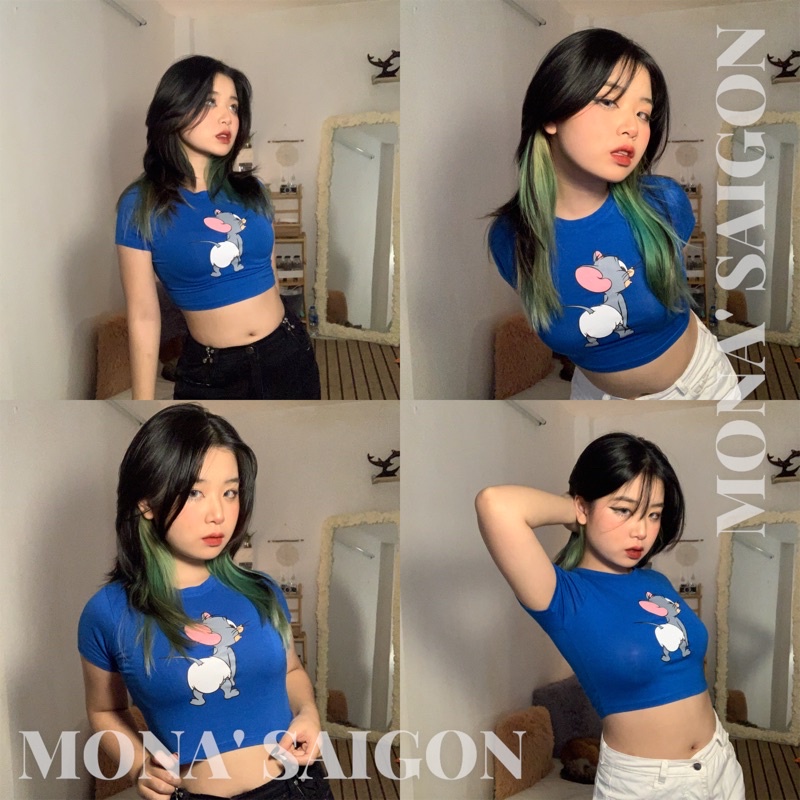 MONÁ - Áo croptop họa tiết cotton 4 chiều co giãn - JERRY CROPTOP