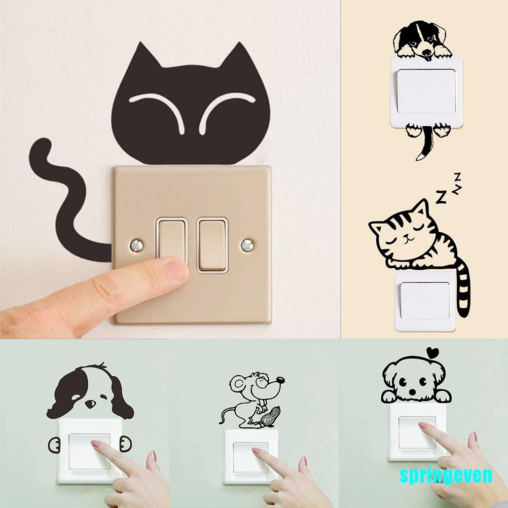 [springeven] Sticker Vinyl Dán Tường Nghệ Thuật Hình Chó Mèo Có Thể Tháo Gỡ Trang Trí Công Tắc Phòng