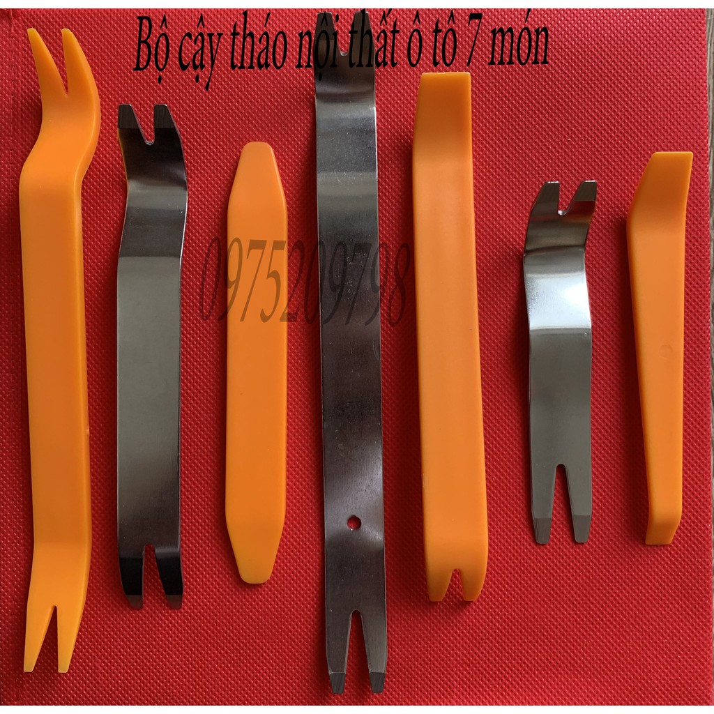 Bộ tháo lắp nội thất ô tô 7 món tiện lợi rẻ bền đẹp (nhựa tổng hợp màu cam + thép chống gỉ).