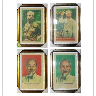 Tranh hồ chí minh vẫy chào, chân dung bác, bác hồ trên chiến khu, ảnh chân dung, ảnh Hồ Chí Minh in trên giấy dó