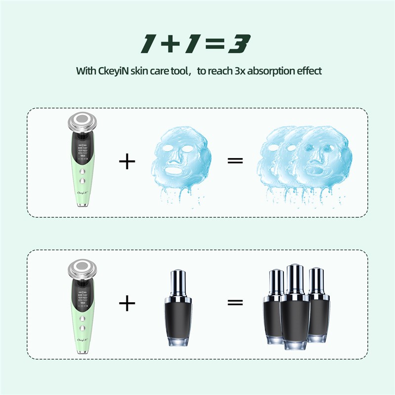 CkeyiN Thiết Bị Làm Đẹp EMS 7 Trong 1 Có Đèn LED +Máy Phun Sương Xông Hơi Mặt NaNo Mini Giúp Trẻ Hóa Da Xóa Nếp Nhăn Chống Lão Hóa