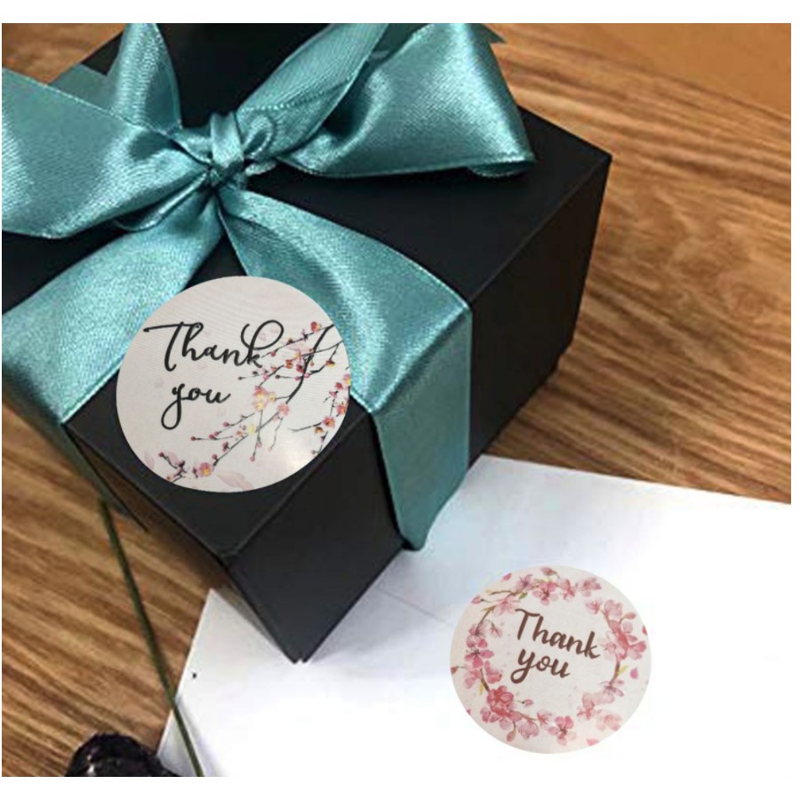 Cuộn 500 miếng stick Sticker Thank you Dán nhãn cảm ơn hoa đào xinh xắn