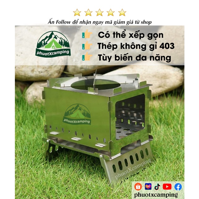 Bếp nướng bếp củi cắm trại dã ngoại xếp gọn tùy chỉnh Inox không gỉ chắn chắn tiện dụng - phuotXcamping