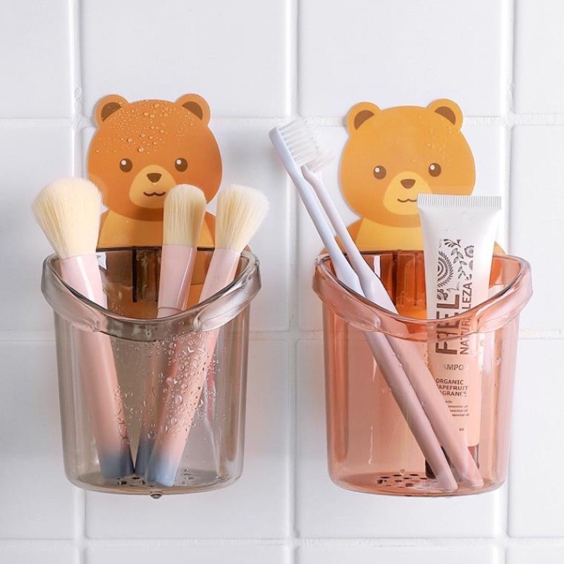 Cốc đựng bàn chải, kem đánh răng Cute hình gấu gắn tường nhà tắm