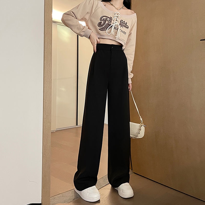 Quần Dài Ống Rộng Lưng Cao Màu Trơn Phong Cách Hàn Quốc Đơn Giản