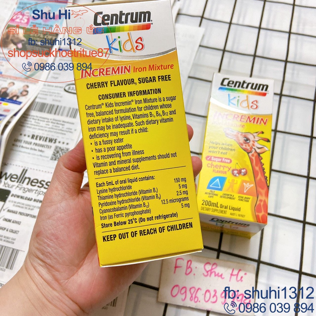 Siro centrum kids incremin iron mixture 200ml úc, giúp ăn ngon miệng hấp thu tốt hơn cho trẻ biếng ăn từ 6 tháng tuổi