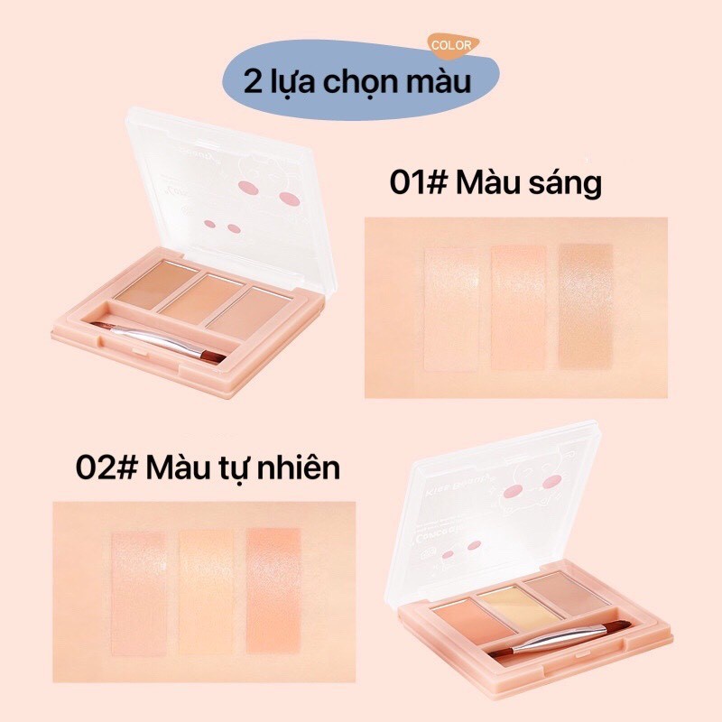 Bảng Kem Che Khuyết Điểm 3 Ô Kèm Cọ KISS BEAUTY CONCEALER