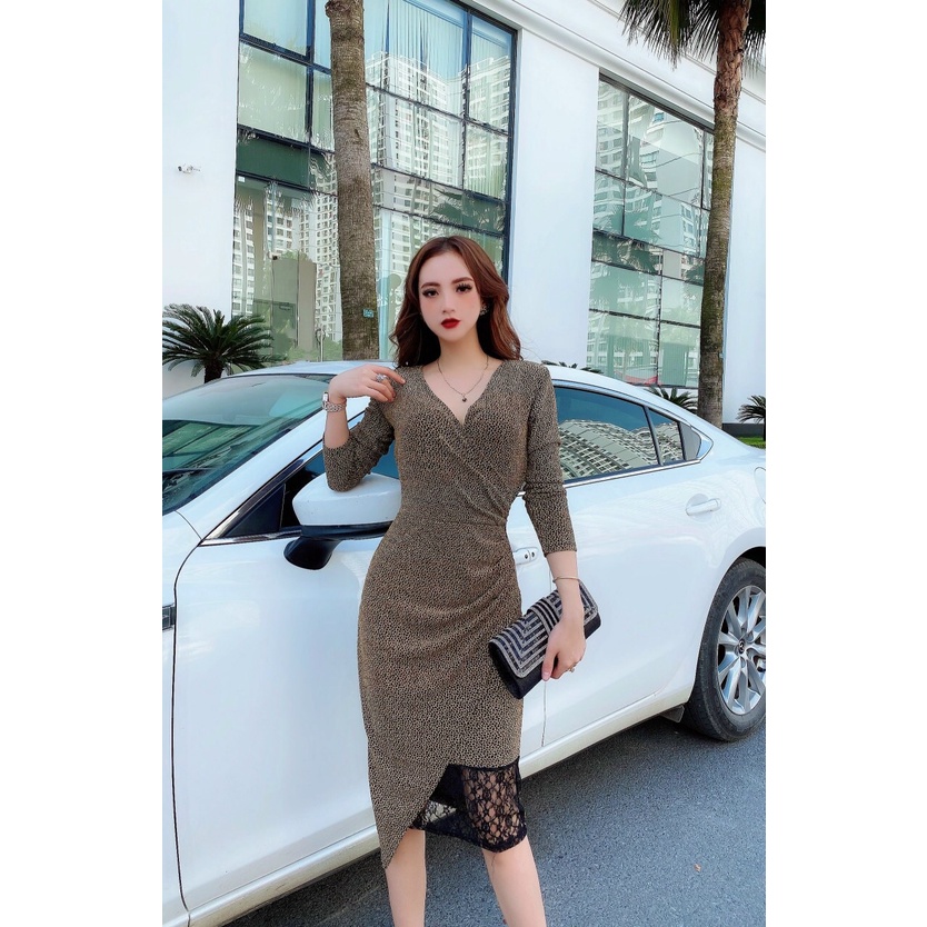 Đầm dự tiệc nhũ pha chân ren sang trọng