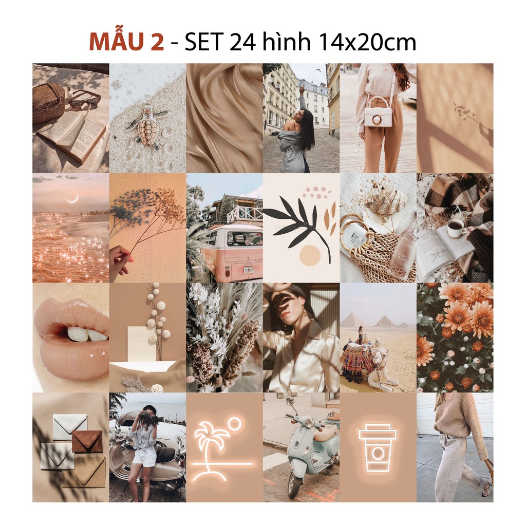 Set 24 hình Wall Collage posdcar dán tường trang trí decor phòng ngủ - theme Be Mẫu 2 1302