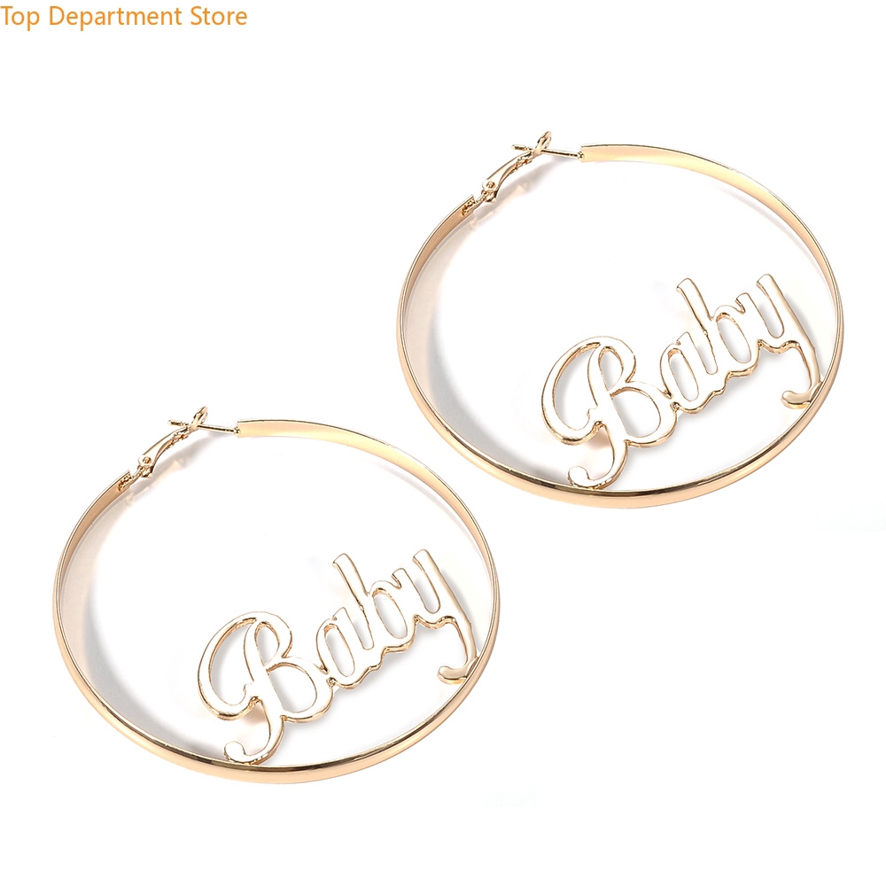 Đôi khuyên tai dáng vòng mạ bạc / vàng trang trí chữ thời trang cho nữ