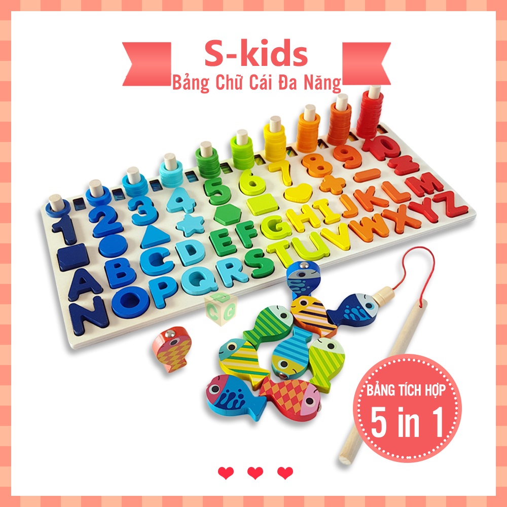 Đồ Chơi Gỗ Thông Minh S-Kids, Bảng chữ cái, số đếm, hình học tích hợp. Đồ Chơi Cho Bé Phát Triển Kỹ Năng.